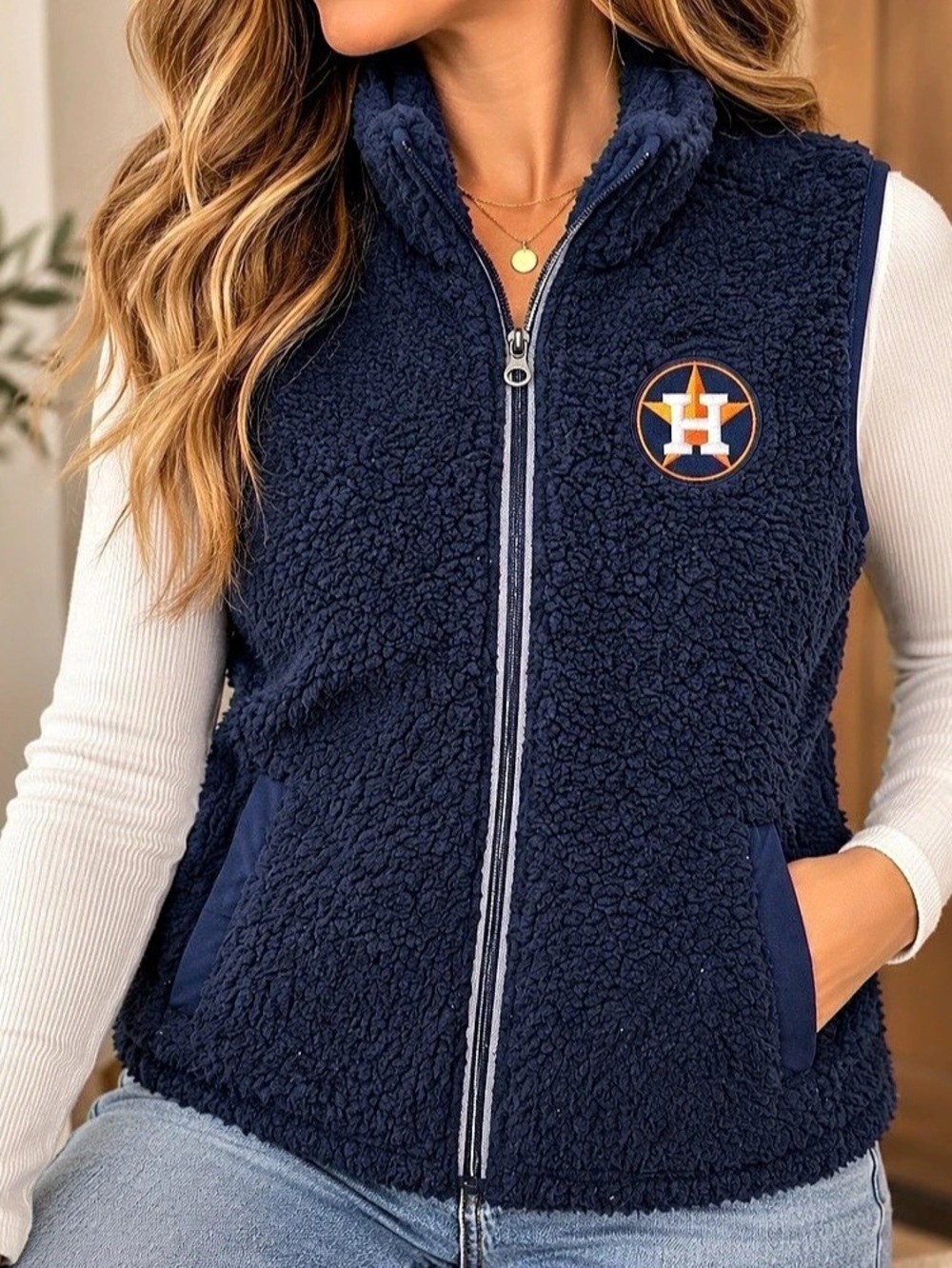 Large | Antigua | Navy Houston Astros Sherpa Fleece Vest